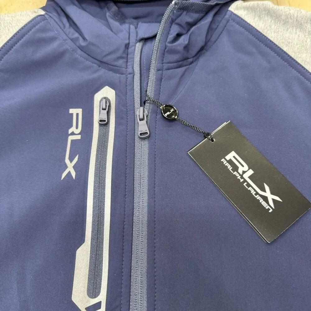 NEW RLX Golf Ralph Lauren Mens Performance Terry 1/2-Zip Hoodie 2XL Blue Gray